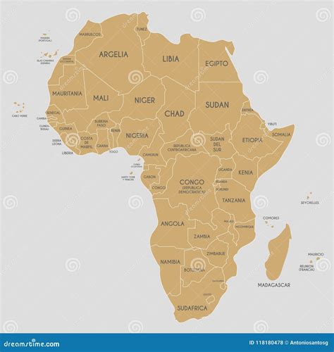 Political Africa Map Vector Illustration with Country Names in Spanish ...