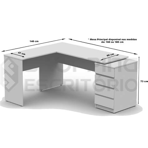 Mesa em L Gaveteiro Estrutural 4 Gavetas Trilhos Corrediças