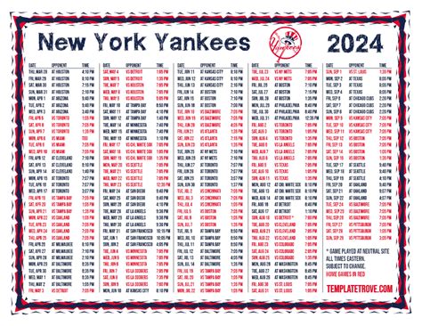 york yankees  schedule printable