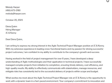 Cover Letter Examples For Project Management