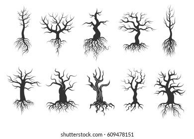 Set Naked Black Trees Roots Vector Stock Vector Royalty Free Shutterstock