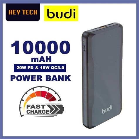 Budi 10000mAh PD 20W Power Bank USB Type C Portable Charger With Power