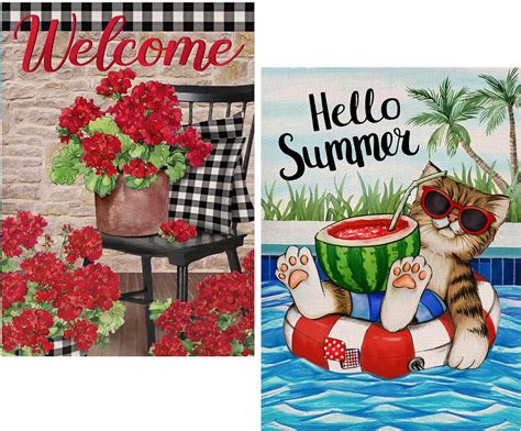 Amazon Set Of Dyrenson Hello Summer Welcome Geranium Pool Black