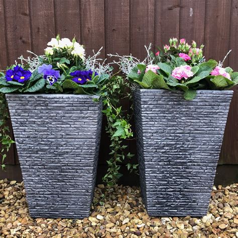 Plants2gardens 2 X Slate Effect Planters Qvc Uk