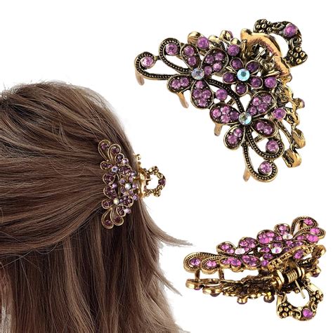 Amazon CROWN GUIDE Vintage Rhinestone Hair Claw Crystal Jaw Clips