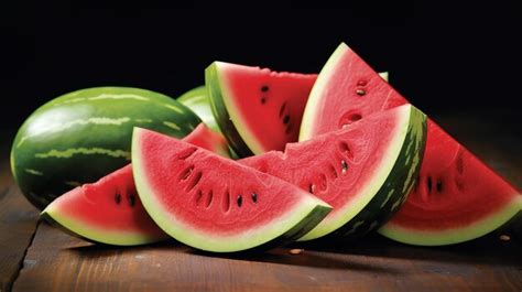 Premium Ai Image Slices Of Ripe Watermelon On Wooden Table Closeup