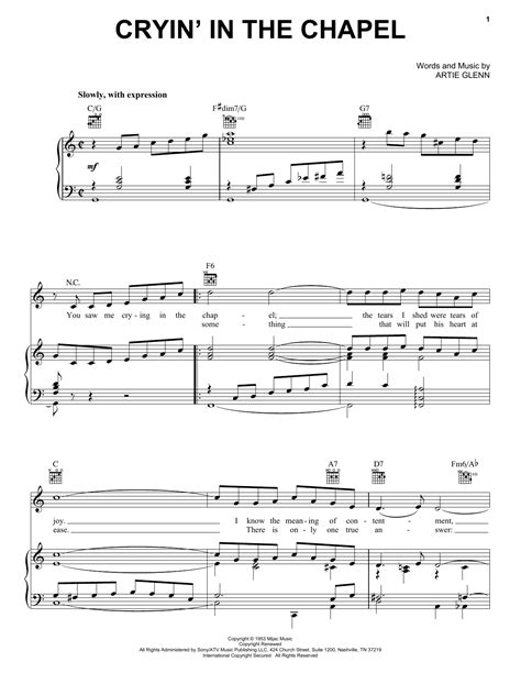 Crying In The Chapel By Elvis Presley Sheet Music For Piano Vocal