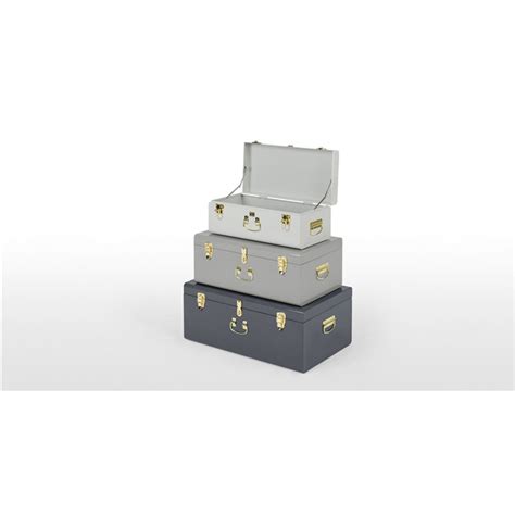 Gunner Set Of Extra Large Metal Storage Trunks Tonal Grey Storage