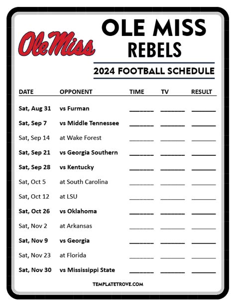 Printable 2024 Ole Miss Rebels Football Schedule