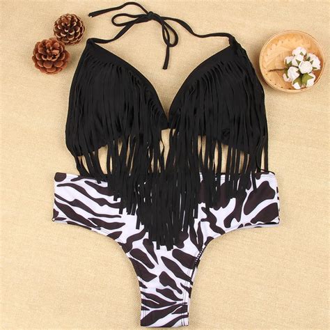 Bikinis New Hot Sexy Swimwear Women Leopard Tassel Bikini Set Two