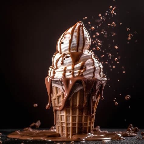 Premium AI Image A Chocolate Ice Cream Cone With Chocolate Sauce And