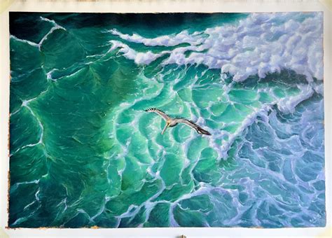 Flying high and alone , oil painting [80x50] cm : r/waterporn