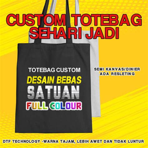 Jual Totebag Custom Sablon Satuan Grosir Gambar Tulisan Logo