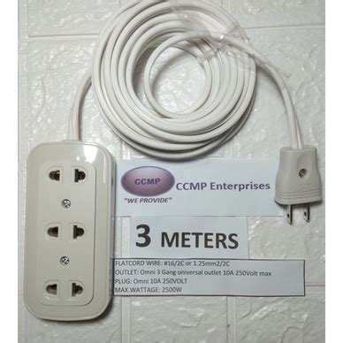 Meters Heavy Duty Extension Cord Wire Three Gang Flat Cord