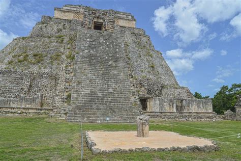 The Pyramid Of The Magician At Uxmal Site In Yucatan Mexico Stock