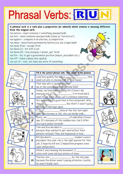 Phrasal Verbs Run Exercise English Esl Worksheets For Fe Hot Sex Picture