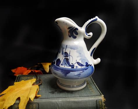 Hand Painted Delft Jug Made In Holland Traditional Windmill Etsy