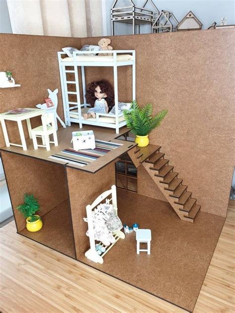 Roombox Dollhouse Two Floor Modern Roombox For Tiny Dolls Bjd Diorama 18 Diy Kit Doll