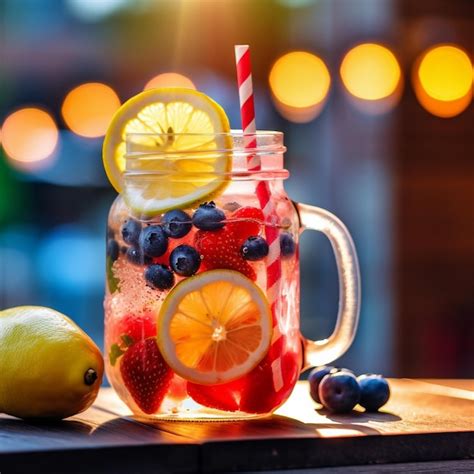 Premium Ai Image Lemonade Cocktail In A Mason Jar