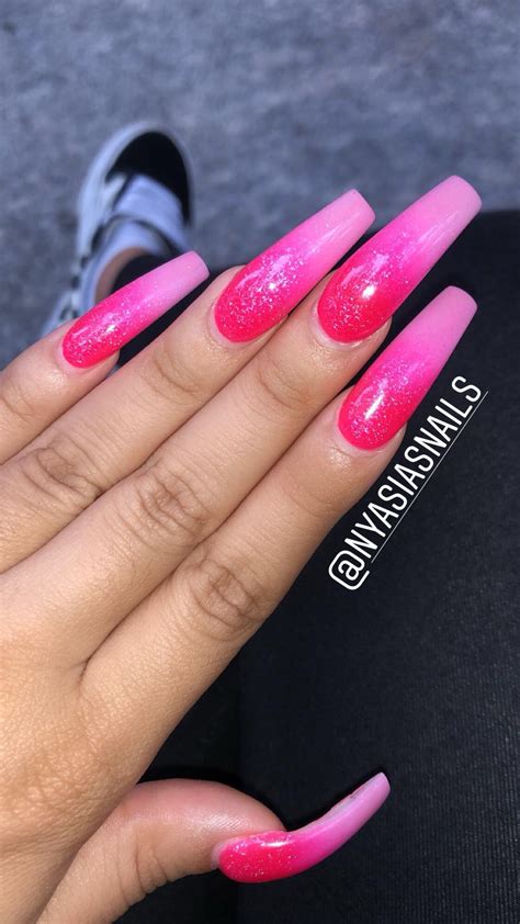 Pink Ombré Long Acrylic Coffin Shape Nails Coffin Shape Nails Long