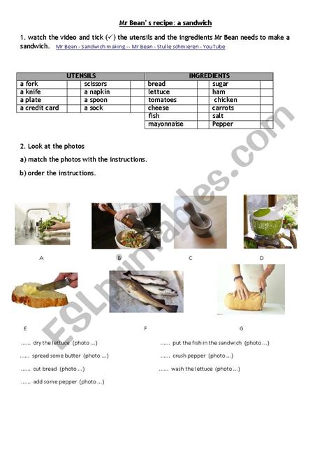 Mr Bean S Sandwich ESL Worksheet By Gaeludo1