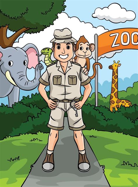 Zookeeper And Animal Colored Cartoon Illustration 23058883 Vector Art