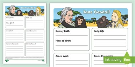 KS1 Jane Goodall Fact File Template Professor Feito