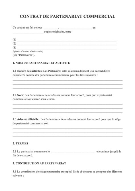 Modèle PDF de contrat de partenariat commercial