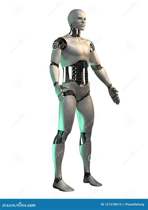 Humanoid Robot Standing Male Cyborg Isolated On White Background 3d