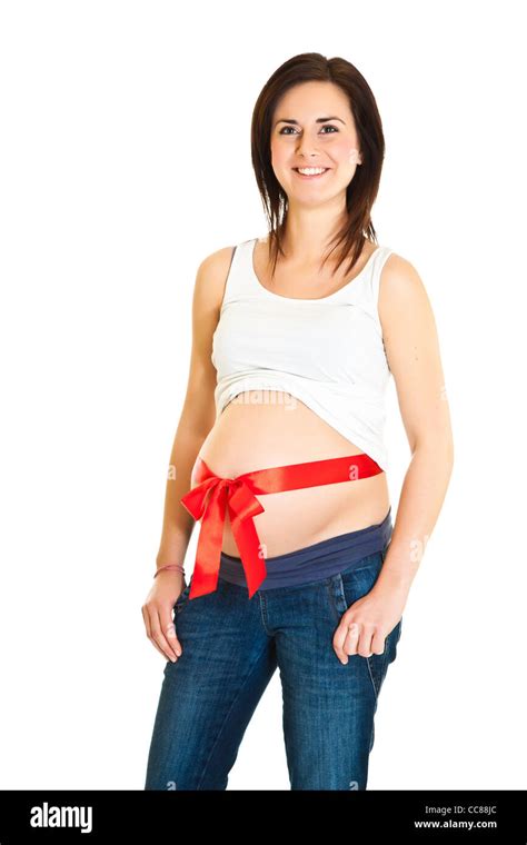 Pregnant Brunette Isolated On White Stock Photo Alamy