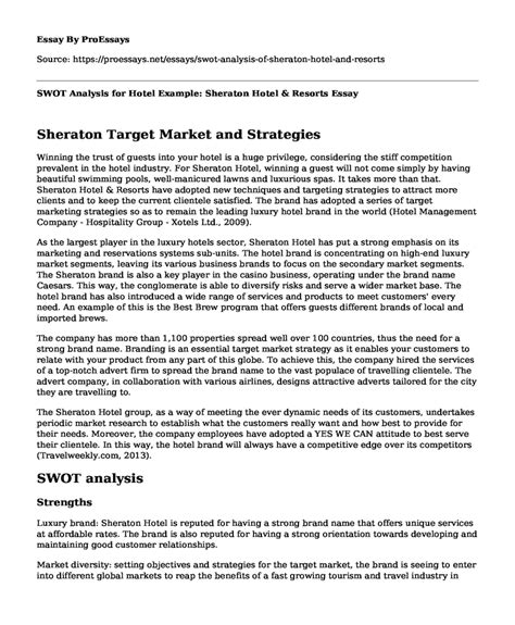 📗 Swot Analysis For Hotel Example Sheraton Hotel And Resorts Free Essay Term Paper Example