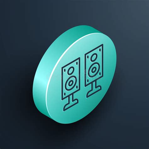 Isometric Line Stereo Speaker Icon Isolated On Black Background Sound