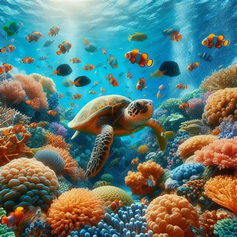 premium photo  turtle swimming   coral reef   green sea turtle