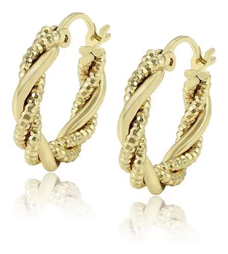 Aretes Oro 14k Lam Arracada Trenzada Torzal Diamantada Mujer Meses