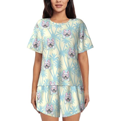 Pajamas for Women Set, French Bulldog 3 PJ Lounge Sets for Women 2 Piece, Soft Short Sleeve