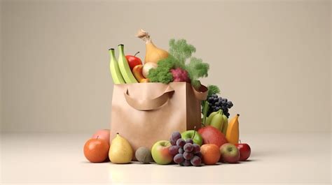 Des aliments sains dans un sac en papier de supermarché avec des fruits