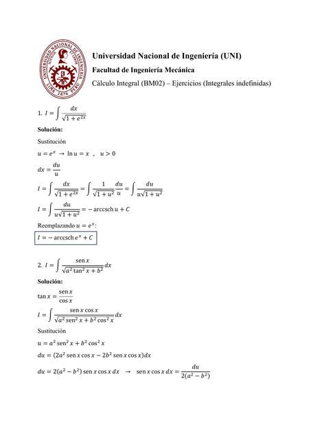 Integral Indefinida Ejercicios Mech Notes UDocz