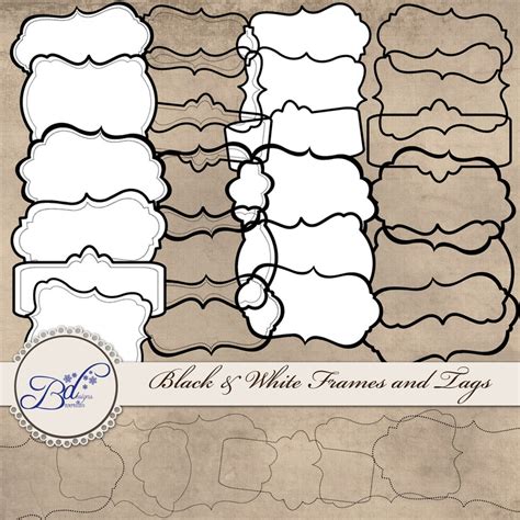 Black & White Frames and Tags Clip Art Printables Megapack | Etsy ...