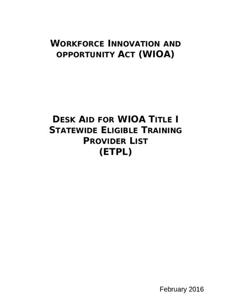 Workforce Innovation And Opportunity Act Wioa Training Doc Template