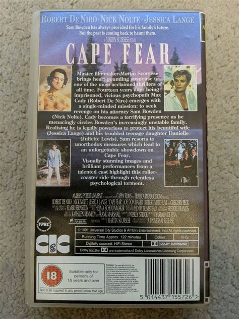 Cape Fear Vhs Robert Dr Niro Nick Nolte Jessica Lange Martin