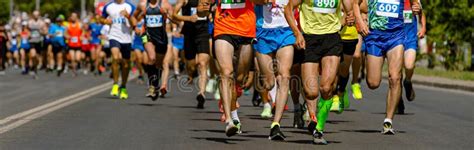 Leading Group Runners Athletes Running City Marathon Stock Image