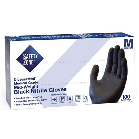 Safety Zone Black Nitrile Powder Free Exam Glove - Medium | Twin Ports