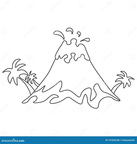 Erupci N Volc Nica Con Contorno De Las Palmeras Ilustraci N Del Vector