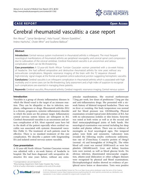 (PDF) Cerebral rheumatoid vasculitis: A case report