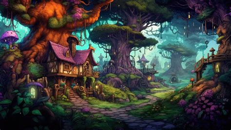 A Forest with a Hidden Fairy Village. Fantasy Concept , Illustration ...