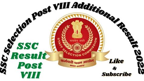 SSC Selection Post VIII Additional Result 2022 YouTube