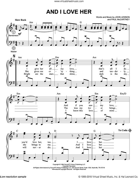 Download and Print And I Love Her sheet music for accordion by The ...