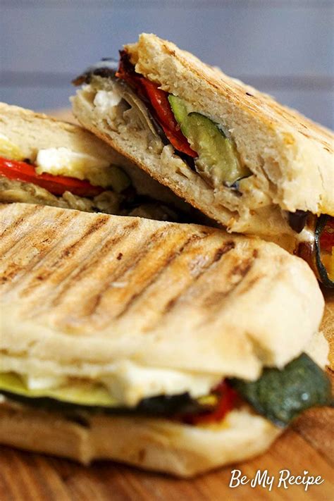 Grilled Veggie Panini Recipe with Feta and Tahini Sauce