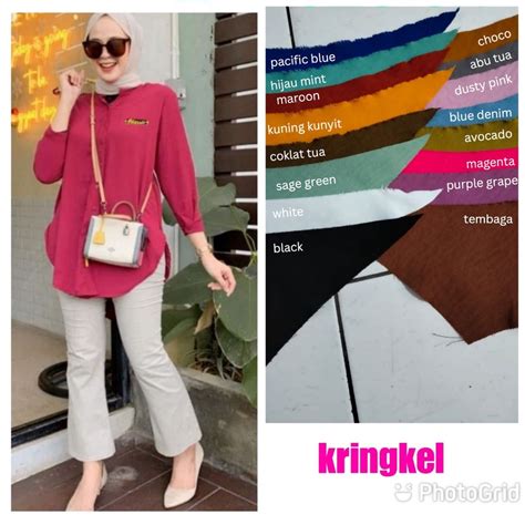 Jual Baju Atasan Wanita Kringkel Crinkle Pin Semi Kemeja Lengan