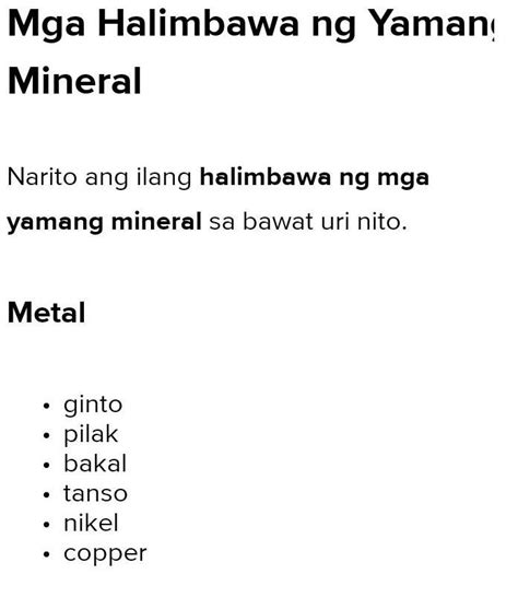 Mga Halimbawa Ng Yamang Mineral